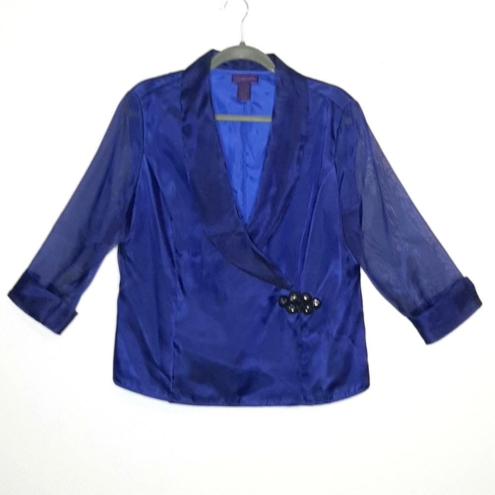 Metaphor Crossover Dressy Blue Blouse Sequin Closure